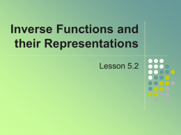 Inverse Functions and their Representations Lesson 5.2 Definition   A function is a set of ordered pairs with no two first elements alike.     f(x) = {