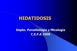 HIDATIDOSIS Depto. Parasitología y Micología C.E.F.A 2008 DEFINICIÓN   Zoonosis parasitaria.  Enfermedad causada por la forma larvaria (hidátide) de cestodes del género Echinococcus, en el.