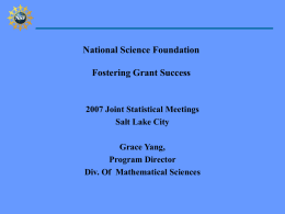 National Science Foundation Fostering Grant Success  2007 Joint Statistical Meetings Salt Lake City Grace Yang, Program Director Div.
