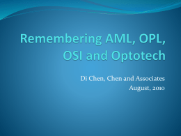 Di Chen, Chen and Associates August, 2010 AML-Advanced Memory Lab  MPI (Magnetic Peripherals Inc., a Joint venture of  Honeywell and CDC) appointed.