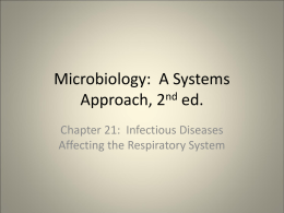 Microbiology: A Systems Approach, 2nd ed. Chapter 21: Infectious Diseases Affecting the Respiratory System.