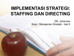 IMPLEMENTASI STRATEGI: STAFFING DAN DIRECTING DR. Johannes Buku : Manajemen Stratejik - bab 8