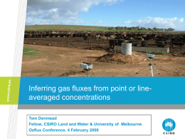Inferring gas fluxes from point or lineaveraged concentrations Tom Denmead Fellow, CSIRO Land and Water & University of Melbourne Ozflux Conference, 4 February.