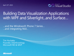 − InterKnowlogy (www.InterKnowlogy.com) TimHuck@InterKnowlogy.com Data Visualization: WPF & XAML…and Silverlight…and Surface..and “the phone” Session Objective: To get you excited by showing you “what you.