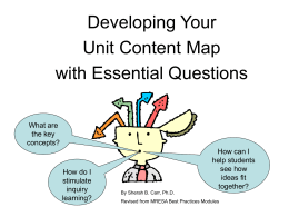Developing Your Unit Content Map with Essential Questions What are the key concepts?  How do I stimulate inquiry learning?  How can I help students see how ideas fit together? By Sherah B.