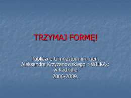 TRZYMAJ FORMĘ! Publiczne Gimnazjum im. gen. Aleksandra Krzyżanowskiego >WILKA w Kadzidle 2006-2009. Koordynatorzy programu.  Elżbieta  Szulkowska  Monika Wilk.