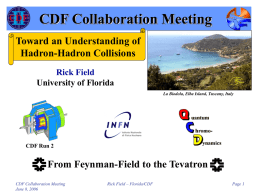 CDF Collaboration Meeting Toward an Understanding of Hadron-Hadron Collisions Rick Field University of Florida La Biodola, Elba Island, Tuscany, Italy  CDF Run 2  From Feynman-Field to the.