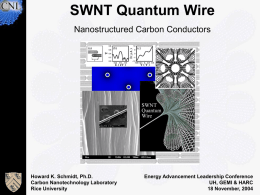 SWNT Quantum Wire Nanostructured Carbon Conductors  Howard K. Schmidt, Ph.D. Carbon Nanotechnology Laboratory Rice University  Energy Advancement Leadership Conference UH, GEMI & HARC 18 November, 2004
