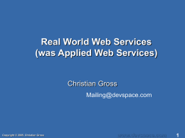 Real World Web Services (was Applied Web Services)  Christian Gross Mailing@devspace.com  Copyright © 2005, Christian Gross  www.devspace.com.
