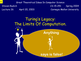 Great Theoretical Ideas In Computer Science Steven Rudich Lecture 26  CS 15-251 April 20, 2003  Spring 2004  Carnegie Mellon University  Turing’s Legacy: The Limits Of Computation. Anything  says is false!