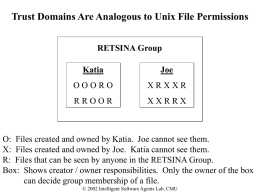 Trust Domains Are Analogous to Unix File Permissions RETSINA Group Katia  Joe  OOORO  XRXXR  RROOR  XXRRX  O: Files created and owned by Katia.
