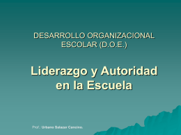 DESARROLLO ORGANIZACIONAL ESCOLAR (D.O.E.)  Liderazgo y Autoridad en la Escuela  Prof.: Urbano Salazar Cancino.