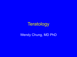 Teratology Wendy Chung, MD PhD Mrs. B • 30 year old woman comes to you because her 20 week prenatal ultrasound showed a.