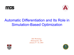 Automatic Differentiation and Its Role in Simulation-Based Optimization  IMA Workshop Minneapolis, MN January 9—16, 2003