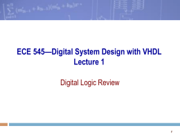ECE 545—Digital System Design with VHDL Lecture 1 Digital Logic Review Lecture Roadmap – Combinational Logic • Basic Logic Review • Basic Gates • DeMorgan’s.