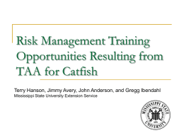 Risk Management Training Opportunities Resulting from TAA for Catfish Terry Hanson, Jimmy Avery, John Anderson, and Gregg Ibendahl Mississippi State University Extension Service.