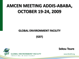 AMCEN MEETING ADDIS-ABABA, OCTOBER 19-24, 2009  GLOBAL ENVIRONMENT FACILITY (GEF)  Sekou Toure The GEF  Financial mechanism of four Multilateral Environment Agreements  Track-record on investments over.