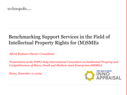 Benchmarking Support Services in the Field of Intellectual Property Rights for (M)SMEs Alfred Radauer (Senior Consultant)  Presentation at the WIPO-Italy International Convention on.