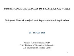 WORKSHOP ON ONTOLOGIES OF CELLULAR NETWORKS  Biological Network Analysis and Representational Implications  27 - 28 MAR 2008  Richard H.