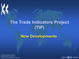 The Trade Indicators Project (TIP) New Developments  STATISTICS DIRECTORATE INTERNATIONAL TRADE & STRUCTURAL BUSINESS STATISTICS.