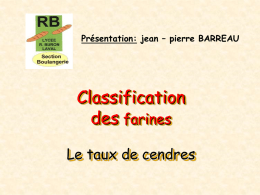 Présentation: jean – pierre BARREAU  Classification des farines Le taux de cendres LE FOUR A CENDRES.