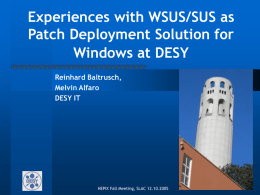 Experiences with WSUS/SUS as Patch Deployment Solution for Windows at DESY Reinhard Baltrusch, Melvin Alfaro DESY IT  HEPiX Fall Meeting, SLAC 12.10.2005