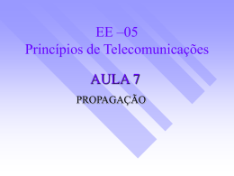 EE –05 Princípios de Telecomunicações AULA 7 PROPAGAÇÃO MECANISMOS DE PROPAGAÇÃO   As ondas eletromagnéticas podem sofrer reflexão, difração e espalhamento.    Muitas vezes a comunicação em LVD (Linha.