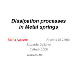 Dissipation processes in Metal springs Maria Ascione Arianna Di Cintio Riccardo DeSalvo Caltech 2008 LIGO G080574-00-R.
