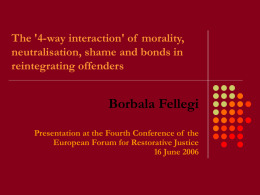 The '4-way interaction' of morality, neutralisation, shame and bonds in reintegrating offenders  Borbala Fellegi Presentation at the Fourth Conference of the European Forum for Restorative.