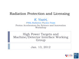 Radiation Protection and Licensing K. Vaziri, FNAL Radiation Physics Team  Proton Accelerators for Science and Innovation Workshop  High Power Targets and Machine/Detector Interface Working Group Jan.