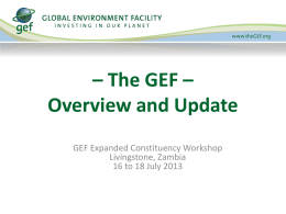 – The GEF – Overview and Update GEF Expanded Constituency Workshop Livingstone, Zambia 16 to 18 July 2013