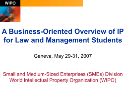 A Business-Oriented Overview of IP for Law and Management Students Geneva, May 29-31, 2007  Small and Medium-Sized Enterprises (SMEs) Division World Intellectual Property Organization.
