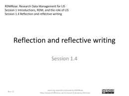 RDMRose: Research Data Management for LIS Session 1 Introductions, RDM, and the role of LIS Session 1.4 Reflection and reflective writing  Reflection and.