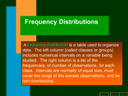 Frequency Distributions  A frequency distribution is a table used to organize data.