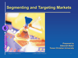 Segmenting and Targeting Markets  chapter  Prepared by Deborah Baker Texas Christian University Chapter 6 Version 3e  ©2003 South-Western.