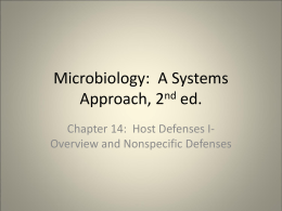 Microbiology: A Systems Approach, 2nd ed. Chapter 14: Host Defenses IOverview and Nonspecific Defenses.