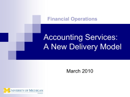 Financial Operations  Accounting Services: A New Delivery Model March 2010 Financial Operations, Division of Finance Cheryl Soper Controller & Director of Financial Operations  John Sullivan Division Controller, Investments  Roxanne Ross Human Resource Administrator  Rob Barbret Associate Director Sponsored Programs & Accounts Receivable  Russ Fleming Division Controller, Financial Reporting  Jean Rauchholz Division Controller, Accounting Services  Chip Simper Division Controller, Student Business Services  Norel.