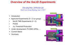 Overview of the SoLID Experiments Jian-ping Chen, Jefferson Lab JLab Users Group Meeting, June 3, 2015   Introduction  Approved Experiments (5 + 2