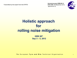 Informal document GRB-56-14 (56th GRB, 3-5 September 2012, agenda item 9)  Transmitted by the expert from the ETRTO  Holistic approach for rolling noise mitigation GRB 56th Sep 3
