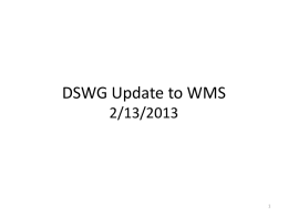 DSWG Update to WMS 2/13/2013 DSWG Leadership • WMS Vote for confirmation of DSWG selections: – Chair: Tim Carter – Vice Chair: Mary Anne Brelinsky –