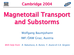 Cambridge 2004  Magnetotail Transport and Substorms Wolfgang Baumjohann IWF/ÖAW Graz, Austria With help from: R.