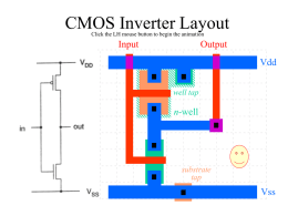 CMOS Inverter Layout Click the LH mouse button to begin the animation  Input  Output Vdd well tap  n-well  substrate tap  Vss.
