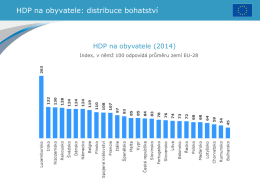 HDP na obyvatele: distribuce bohatství  HDP na obyvatele (2014) Index, v němž 100 odpovídá průměru zemí EU-28