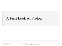 A First Look At Prolog  Chapter Nineteen  Modern Programming Languages, 2nd ed.