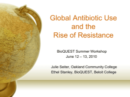 Global Antibiotic Use and the Rise of Resistance BioQUEST Summer Workshop June 12 – 13, 2010 Julie Seiter, Oakland Community College Ethel Stanley, BioQUEST, Beloit College.