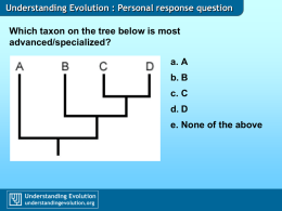 Understanding Evolution : Personal response question  Which taxon on the tree below is most advanced/specialized? a.