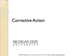 Corrective Action  © 2009 Michigan State University licensed under CC-BY-SA, original at http://www.fskntraining.org.