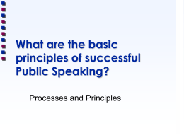 What are the basic principles of successful Public Speaking? Processes and Principles The Speech Communication Process MESSAGE.