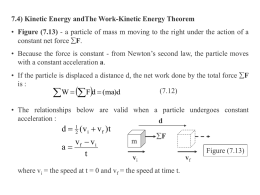 7.4) Kinetic Energy andThe Work-Kinetic Energy Theorem • Figure (7.13) - a particle of mass m moving to the right under.