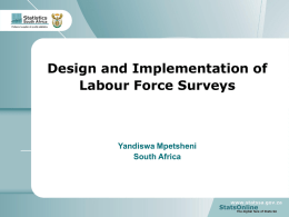 Design and Implementation of Labour Force Surveys  Yandiswa Mpetsheni South Africa  South Africa Contents • • • • • • • • • •  Background LFS Processes Informal sector surveys The redesign of the LFS Core objective of the.